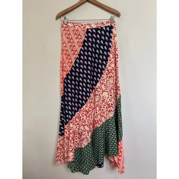 Free People Cotton Medley Patchwork Hidden Earth Maxi Skirt, Sz 6 Boho - Picture 3 of 3